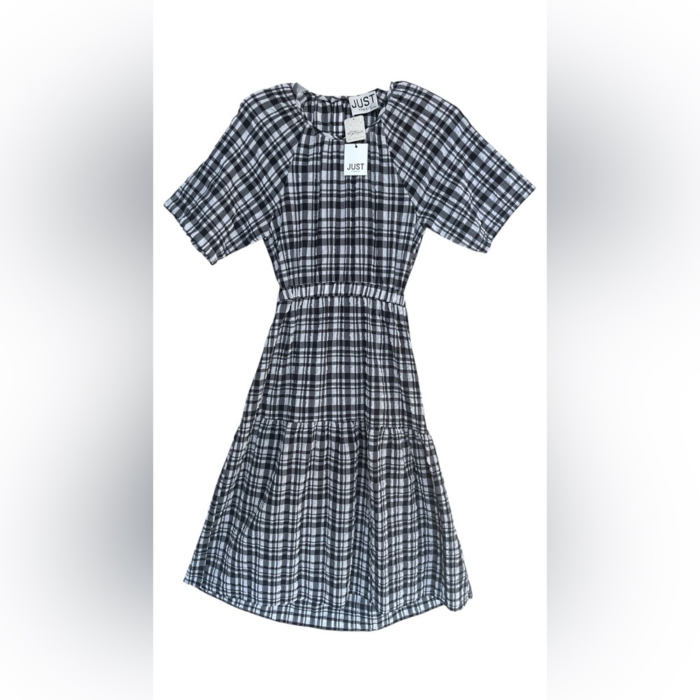 89. FREE PEOPLE Just Female Hamilton Midi Cut Dress in Black Motif NWT $168 - Picture 10 of 16